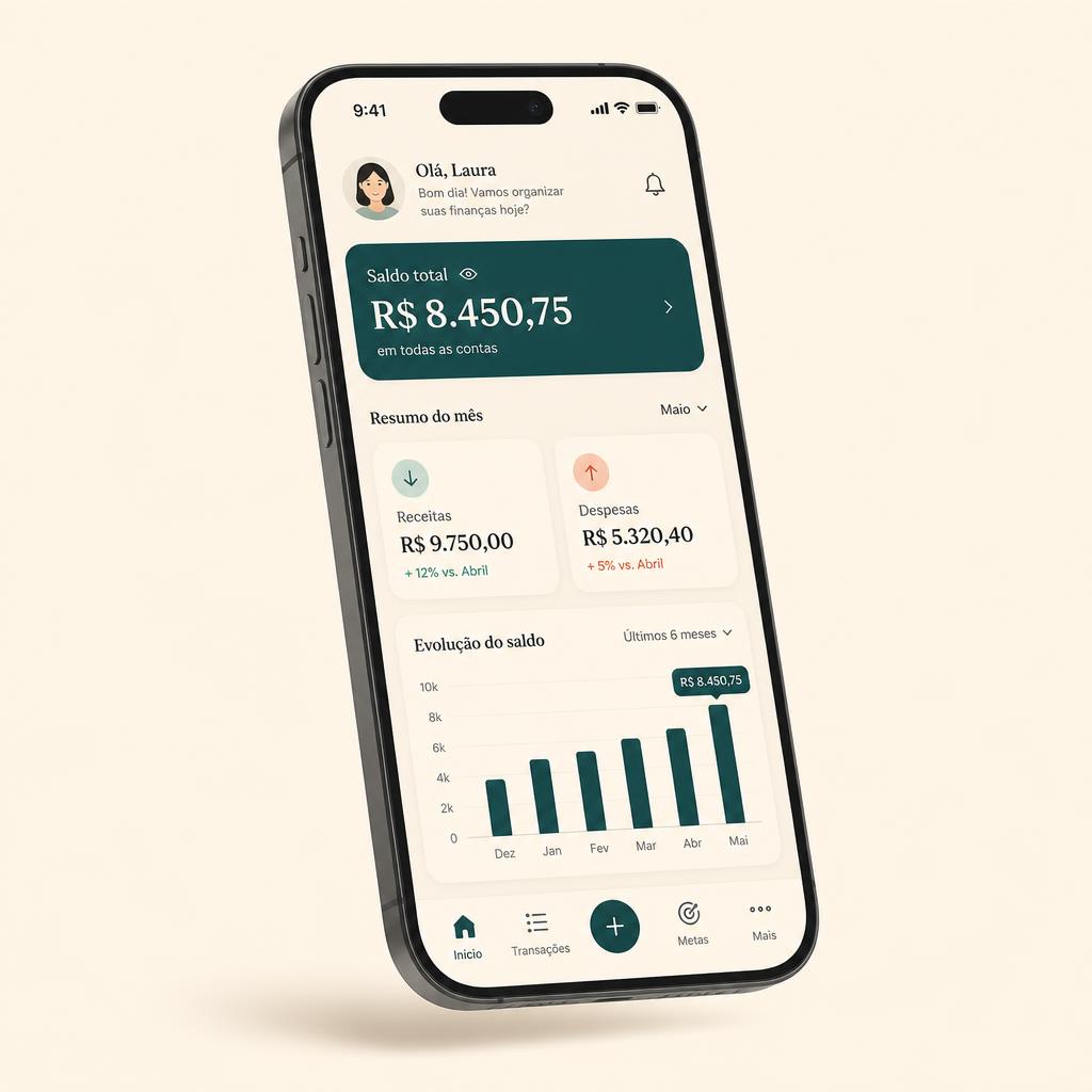 Mockup do app de organização financeira para psicólogas autônomas